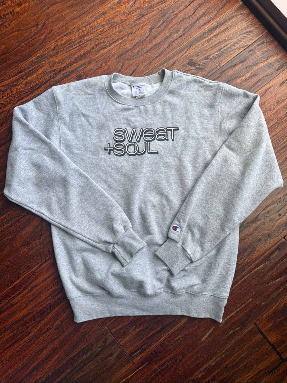 Champion Light Gray 'Sweat + Soul' Crewneck Sweatshirt - unisex